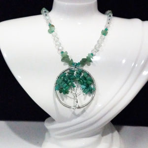 Aventurine Tree of Life Silvertone Necklace